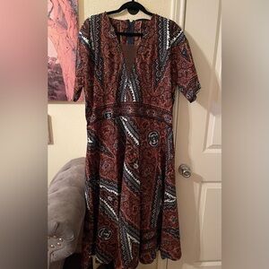 Plus Size Women’s African them Elegant Paisley Print Dress with pockets size 2X